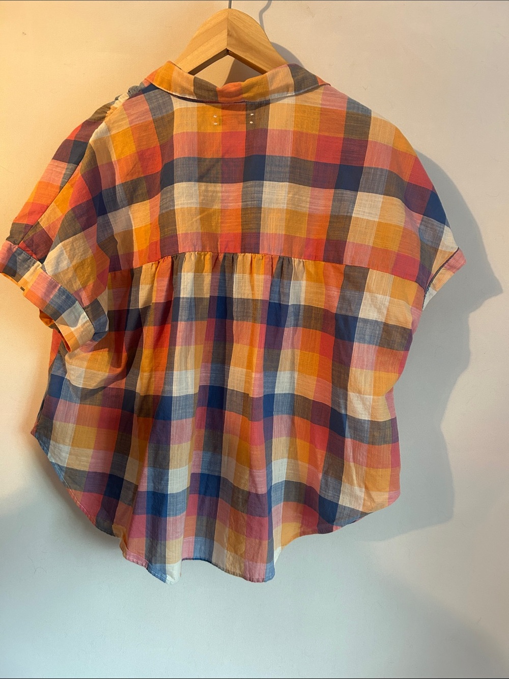 Madewell Plaid Short-Sleeve Button-Front Shirt - Blue, Pink, Yellow, White - Picture 4 of 4